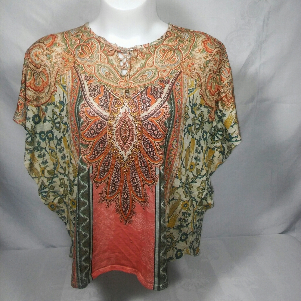 Chico's pull over blouse with tie neck neck shirt